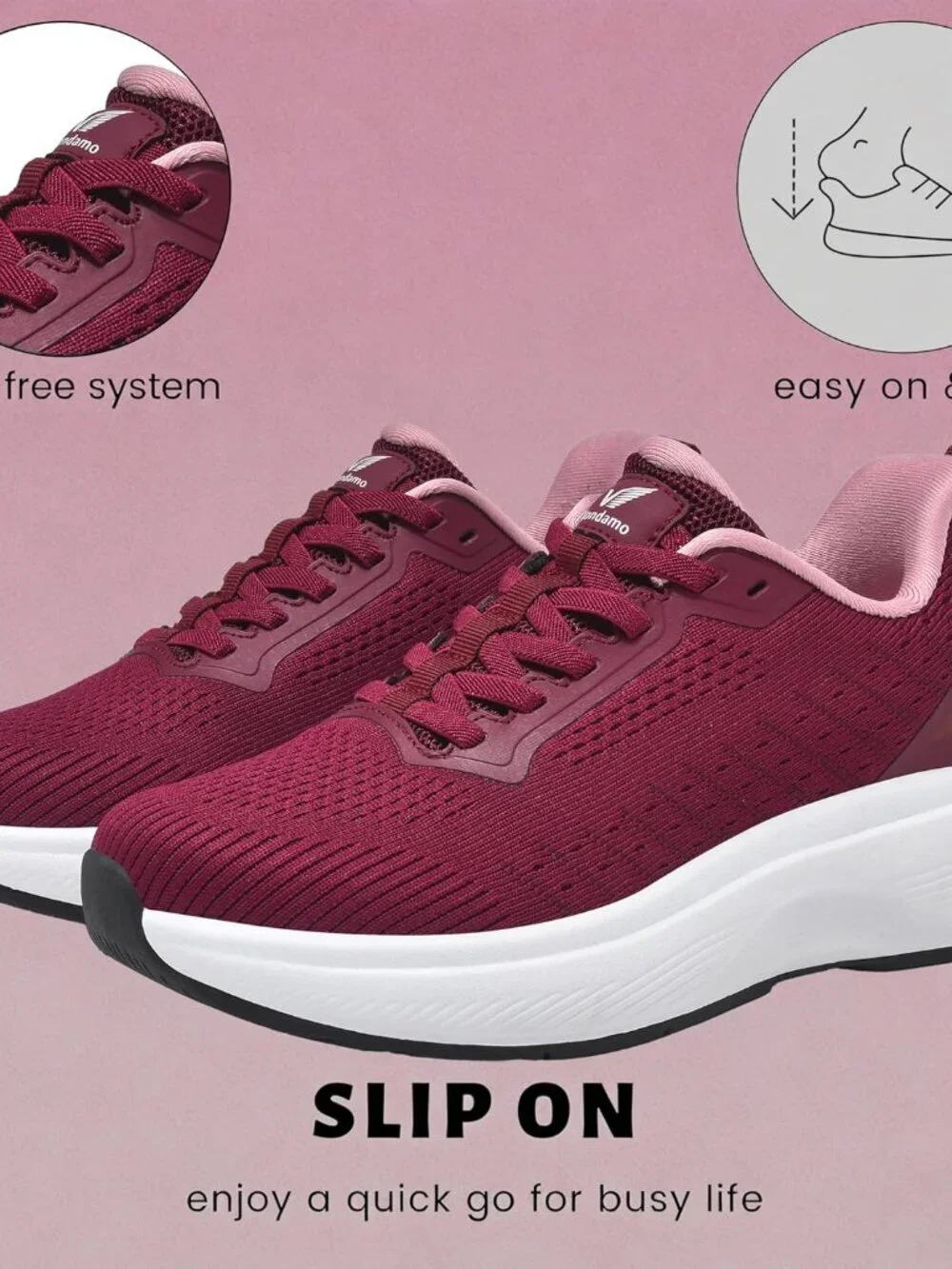Women's Purple Red Walking Shoes Slip On Comfortable Running Tennis Sneakers